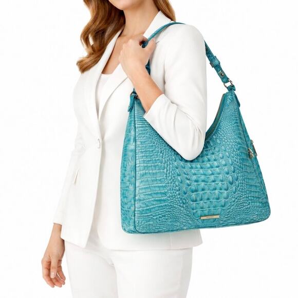 Brahmin Handbags - Brahmin Tabitha Melbourne Leather Shoulder Bag Aqua Blue Croc Embossed